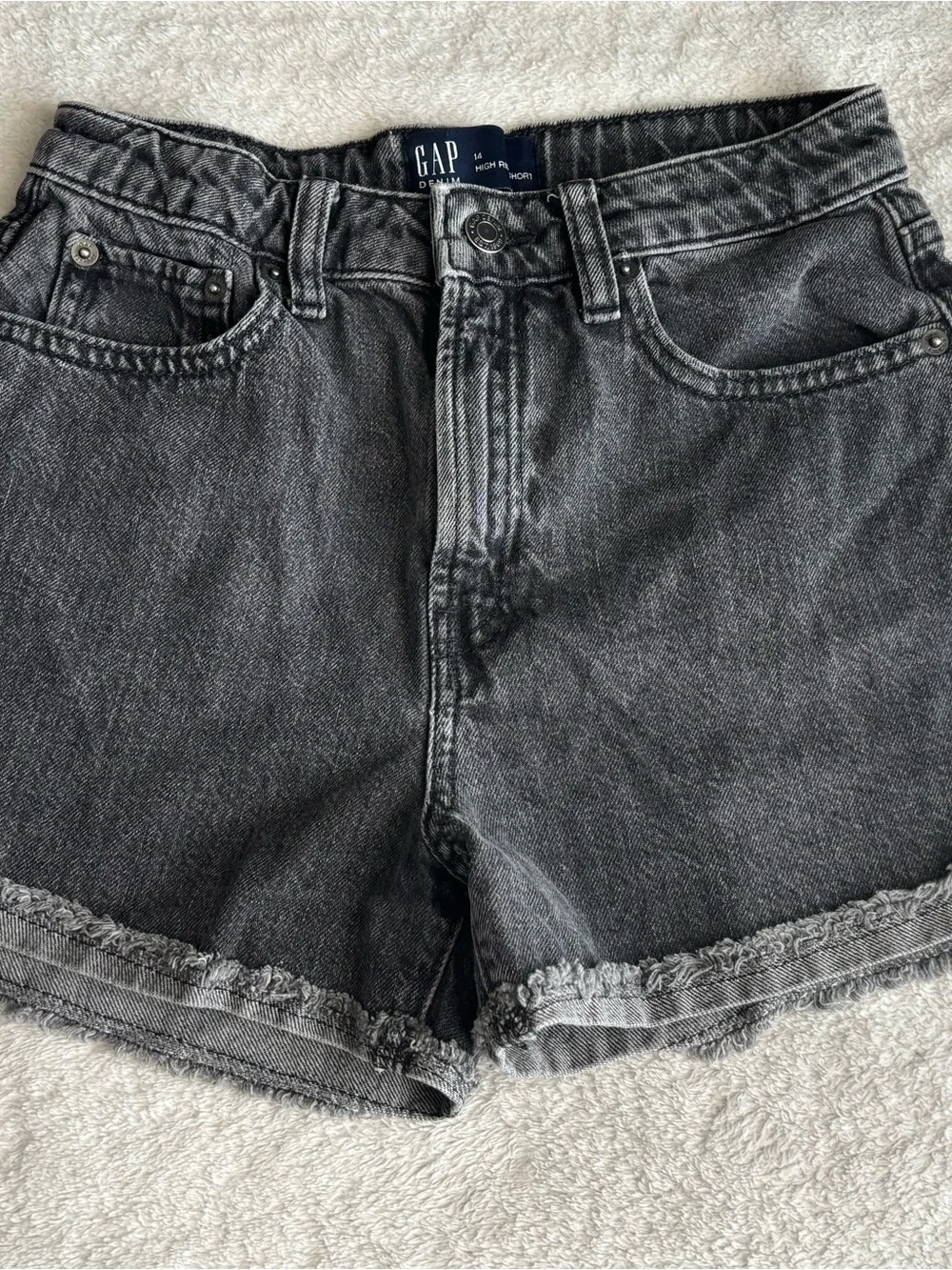 GAP Black Washed Denim Frayed Hem Shorts